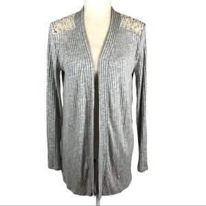 Le Lis Gray Lace Trim Cardigan Sweater